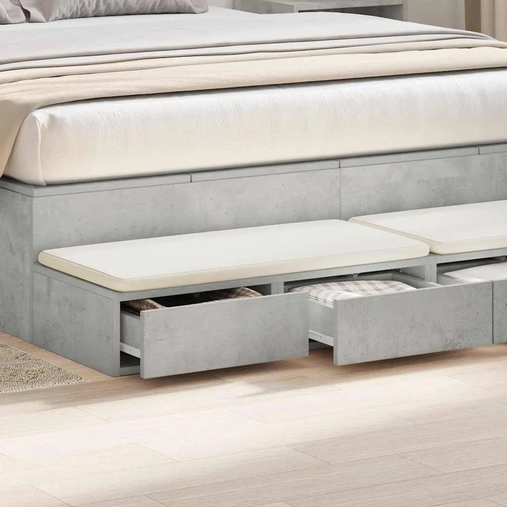 Gavetas de cama em Cinza Cimento - 135x36.5x16.5 cm Feitas de Madeira