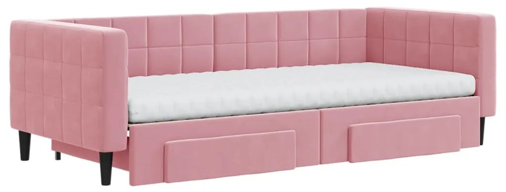 Sofá-cama com gavetão e gavetas 90x200 cm veludo rosa