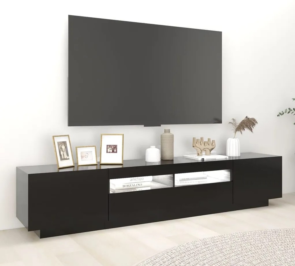 Móvel de TV Giancarlo com Luzes LED de 200cm - Preto - Design Moderno