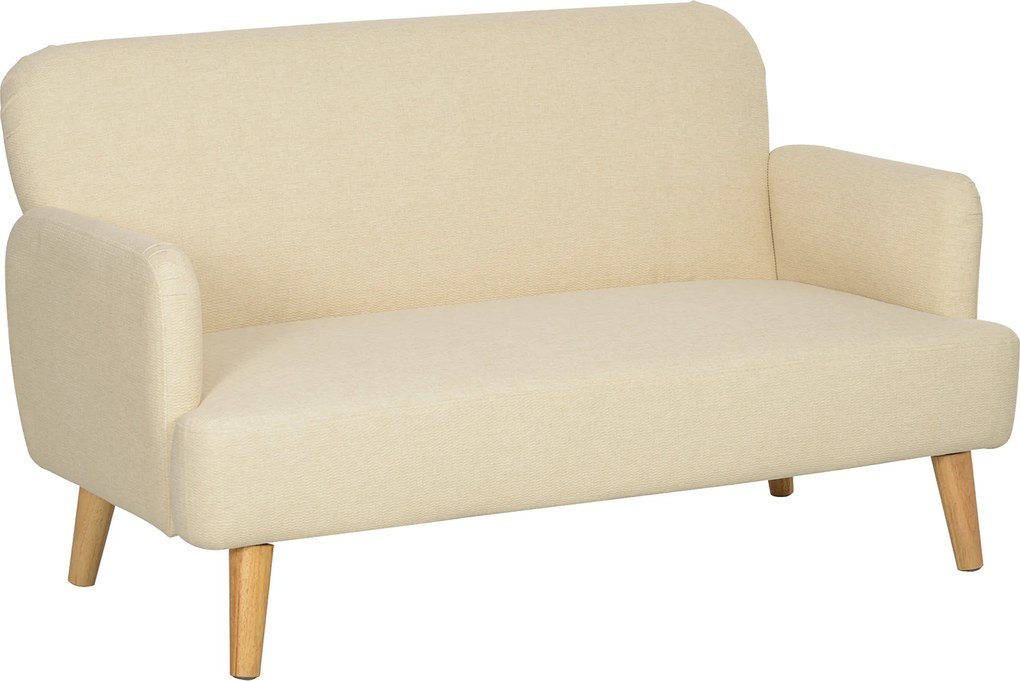 Sofá de 2 Lugares pequeno 140 cm em Veludo com Pés de Madeira de Seringueira para Sala de Estar branco creme