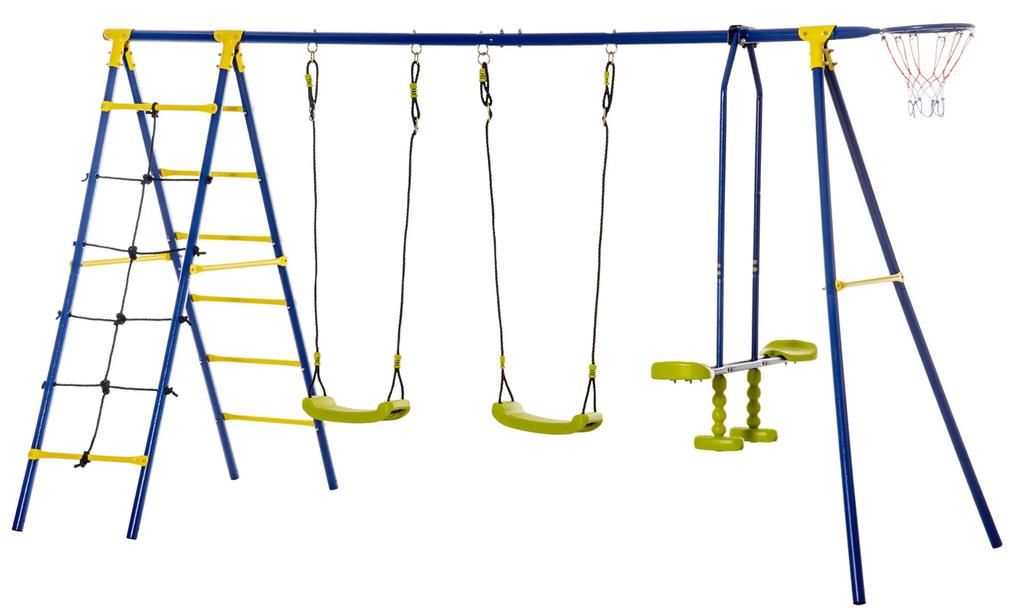 Outsunny Conjunto de Baloiços Infantil de Metal com Gangorra Baloiços Escada Torre de Escalar Parque Jardim 315x138x175cm Multicolor | Aosom Portugal