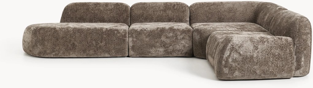 Sofá de canto modular XL em teddy-bouclé com chaise longue Wolke (4 lugares)