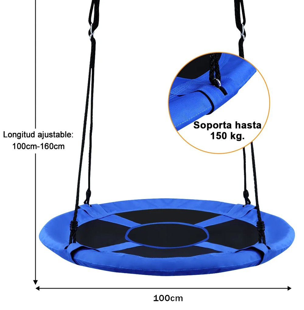 Baloiço redondo para crianças 150kg Diâmetro 100cm Altura Ajustável com Acessórios para Jardim Exterior Azul