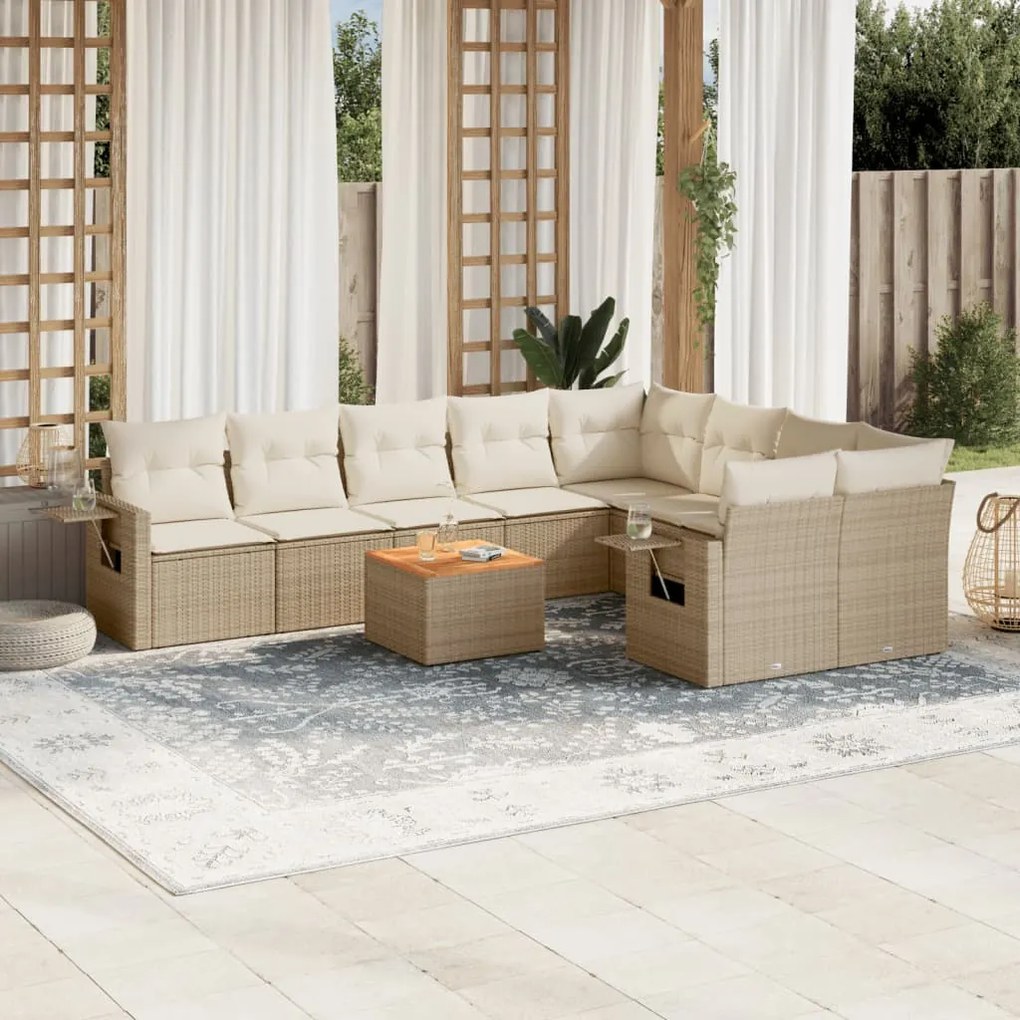 vidaXL 10 pcs conjunto de sofás p/ jardim com almofadões vime PE bege