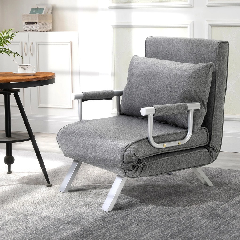 Poltrona com aquecimento, sofá-cama conversível de 1 lugar e com capa removível cinzento claro