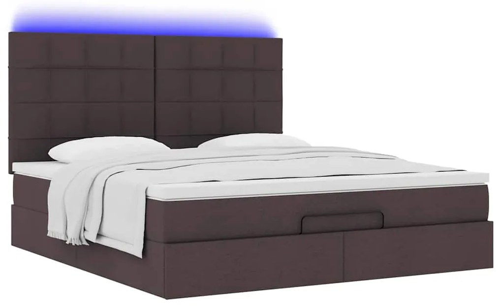 Estrutura de cama otomana com colchão tecido castanho escuro