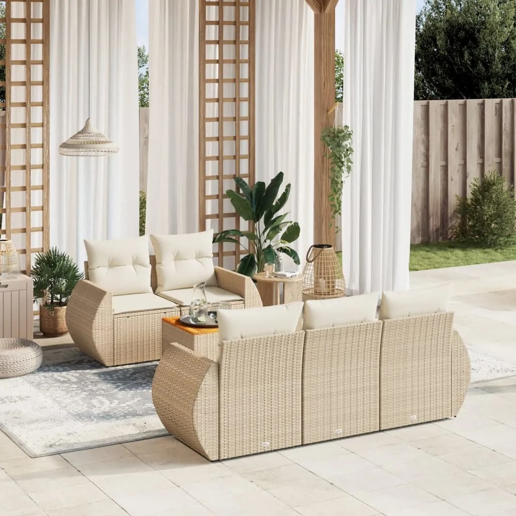 vidaXL 6 pcs conjunto de sofás p/ jardim com almofadões vime PE bege