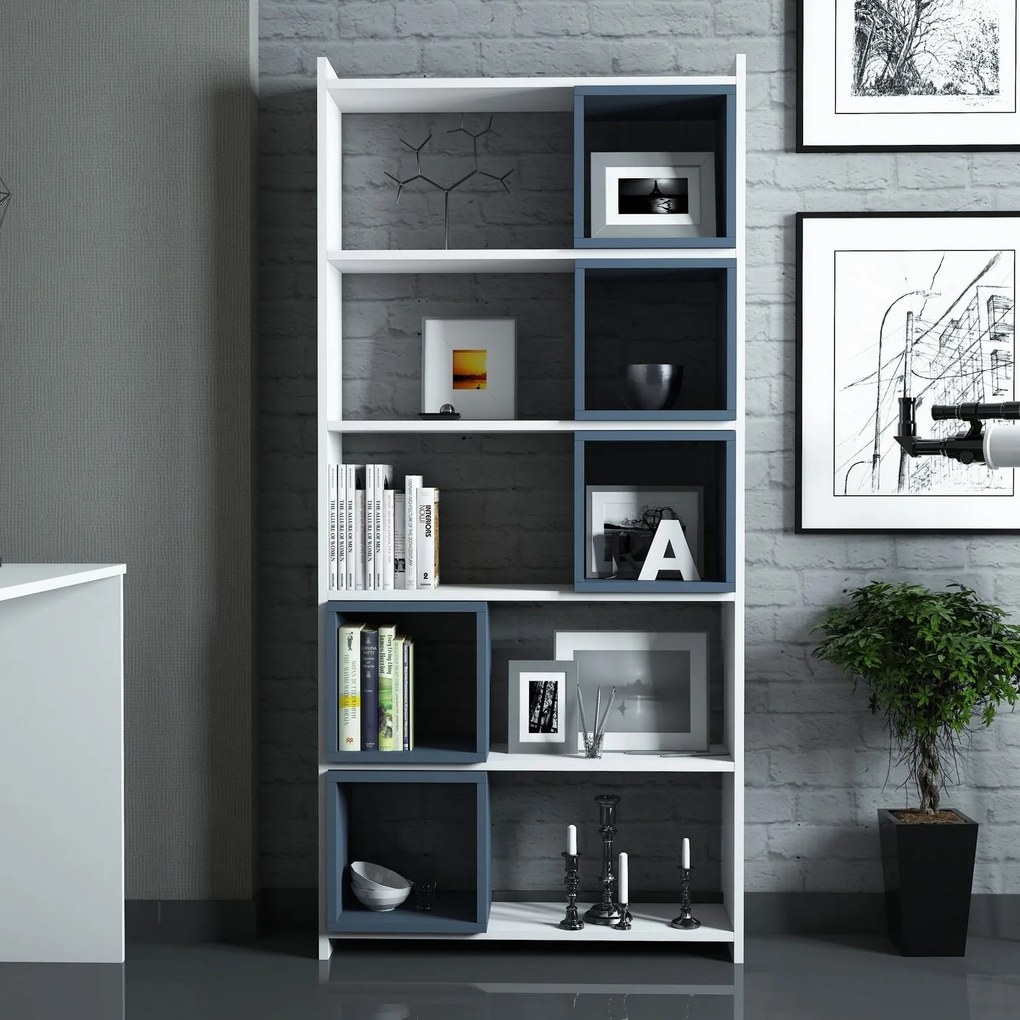 Estante Box – Branco e Azul – 80x170x22 cm