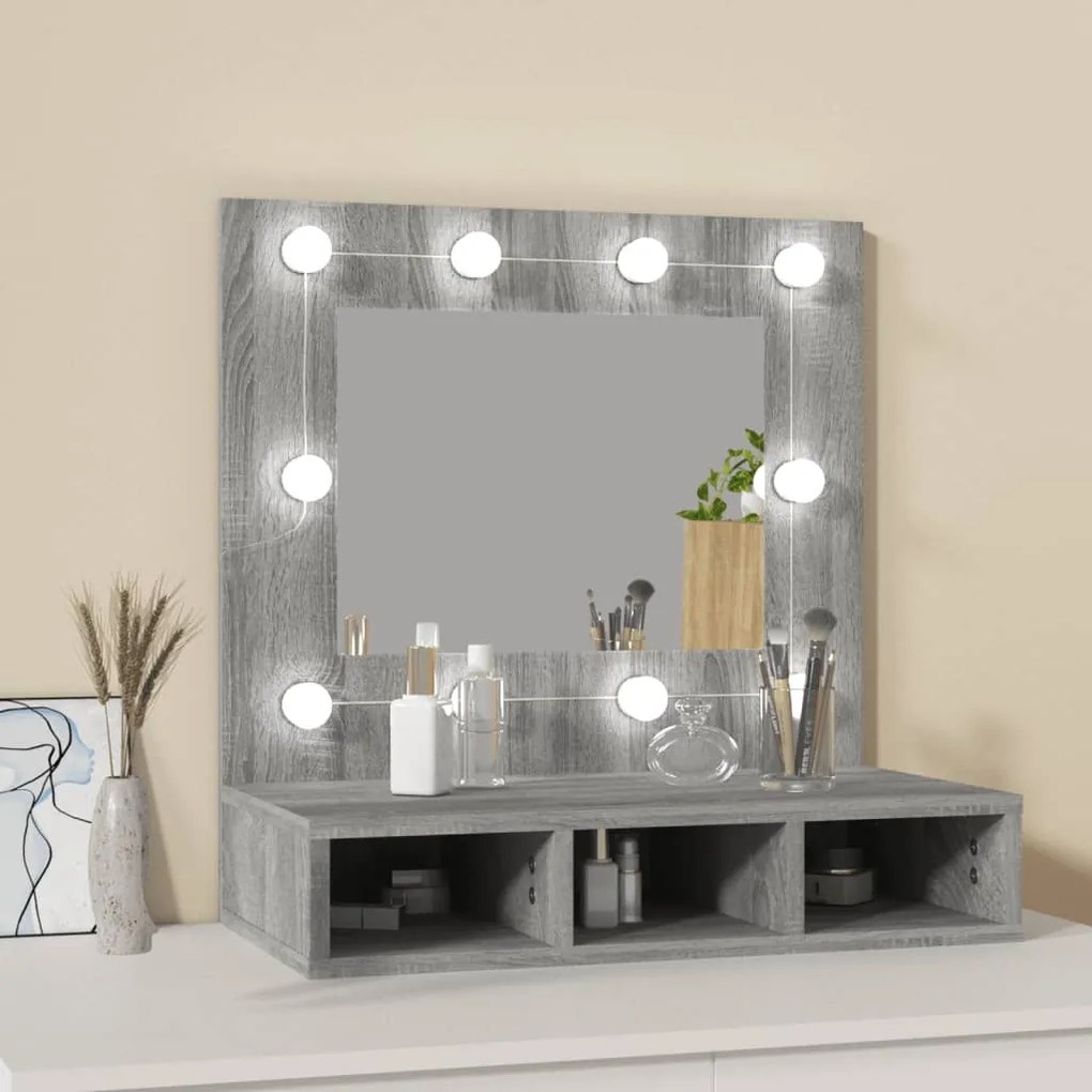 Armário espelhado com LED 60x31,5x62 cm sonoma cinza