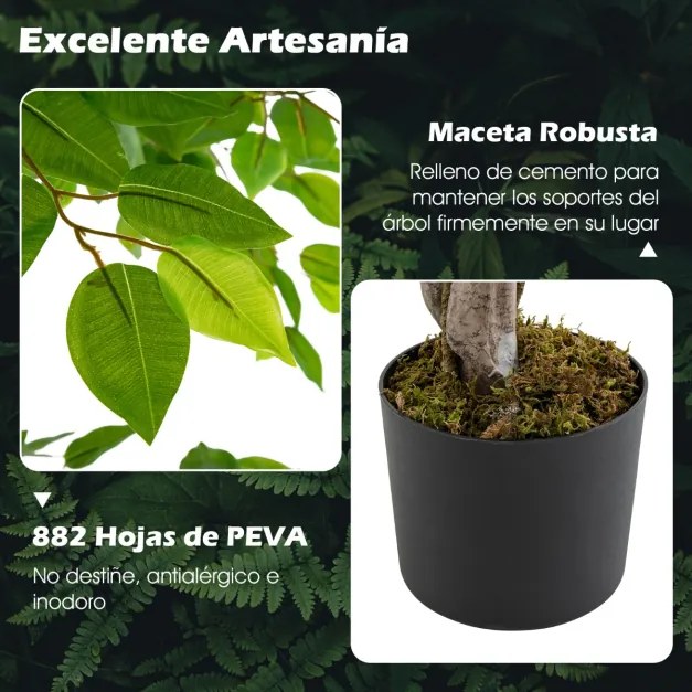 Planta artificial de 150 cm com vaso 882 folhas Tronco realista Vaso realista Interior Exterior Verde