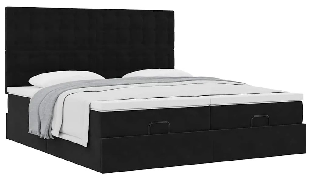 Estrutura de cama otomana com colchões 160x200 cm veludo preto