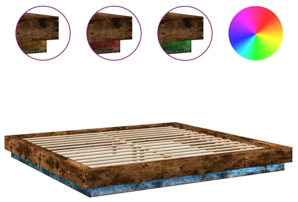 Estrutura cama c/ luzes LED derivados madeira carvalho fumado