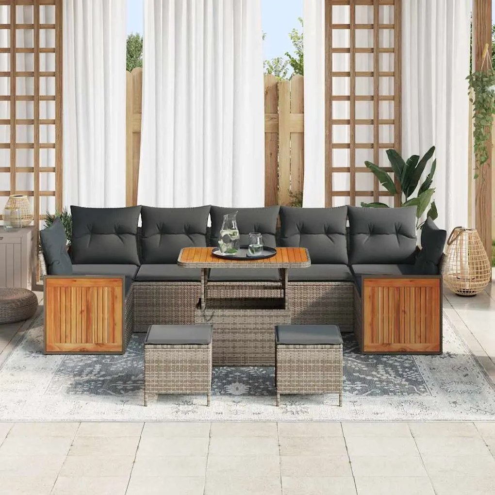 Conjunto de Sofá de Jardim de 10 Peças com Almofadas Cinza Rattan Poli