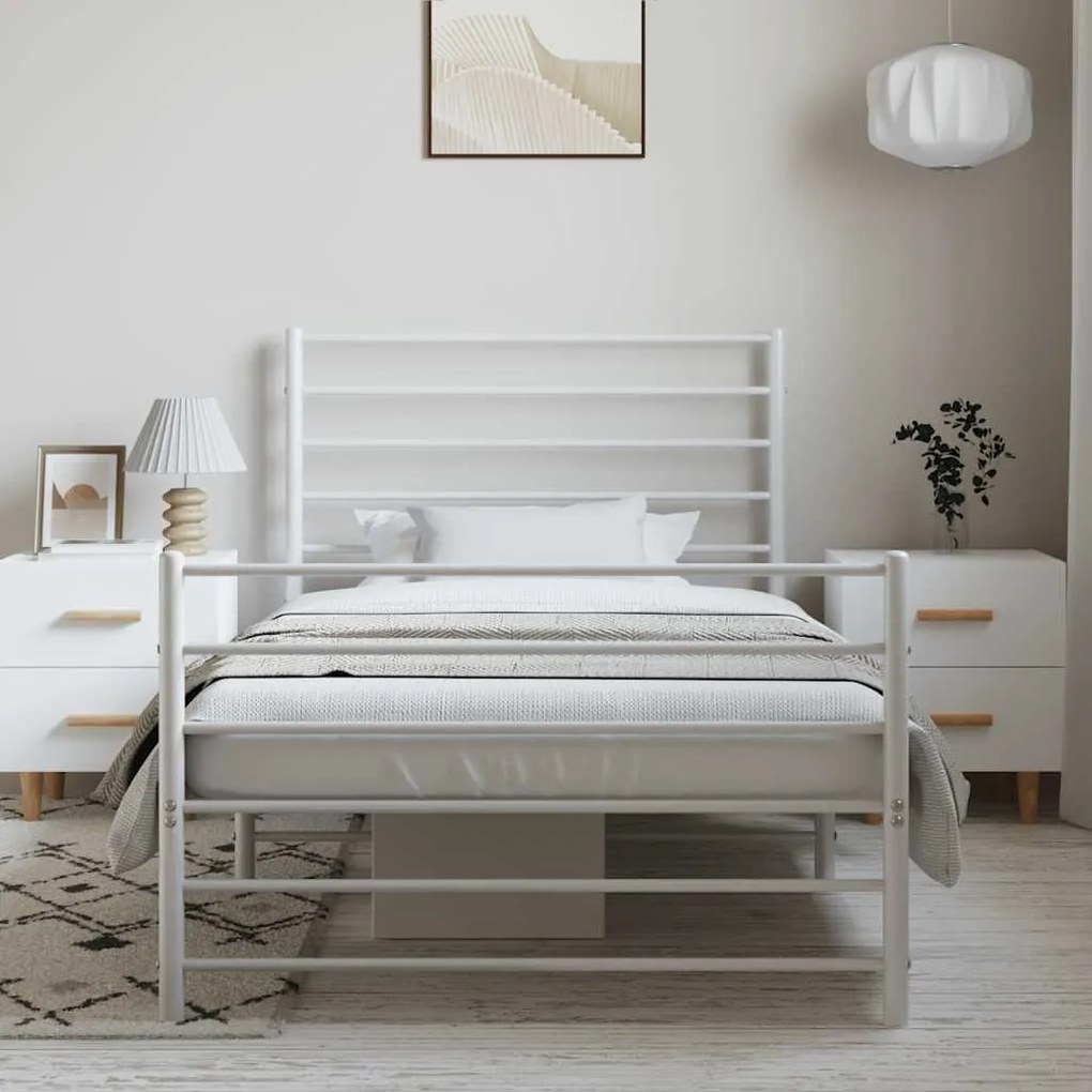 Estrutura de cama com cabeceira e pés 100x190 cm metal branco