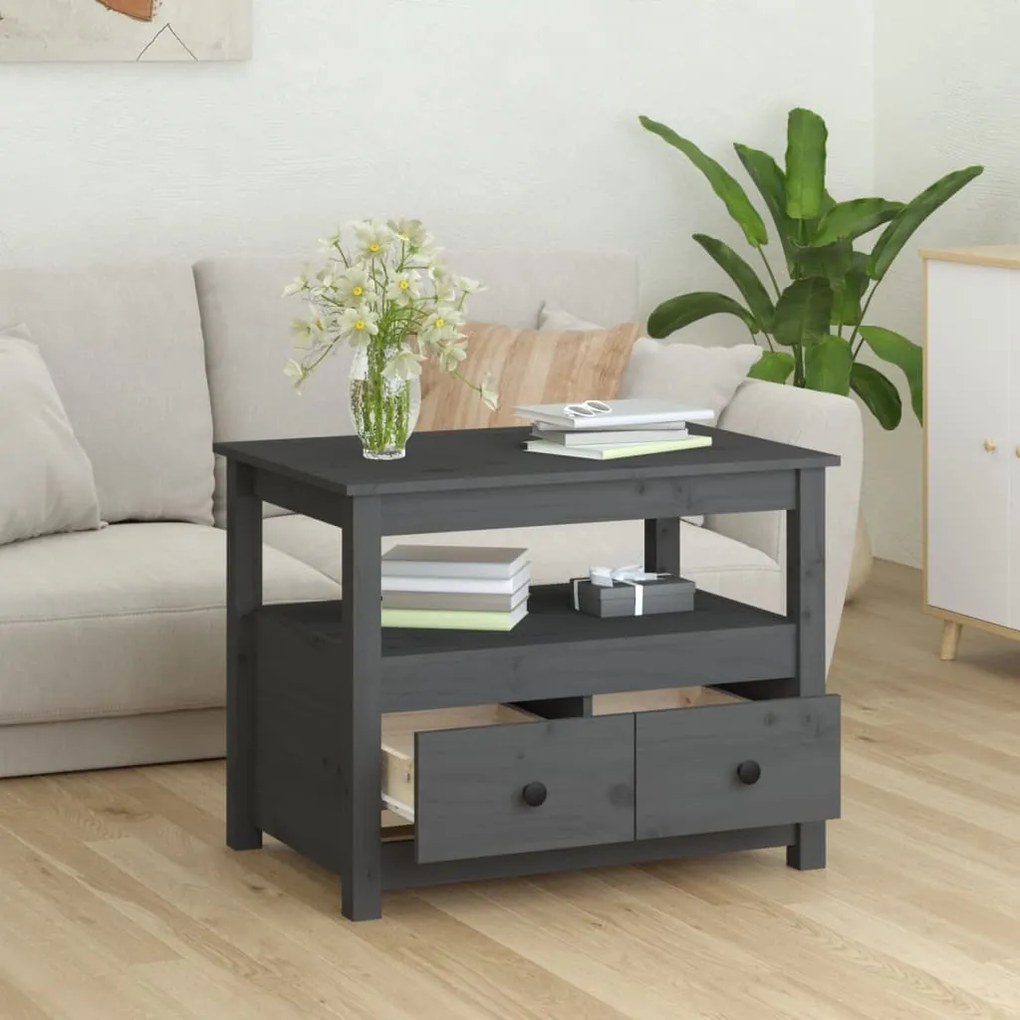 Mesa de centro 71x49x55 cm pinho maciço cinza