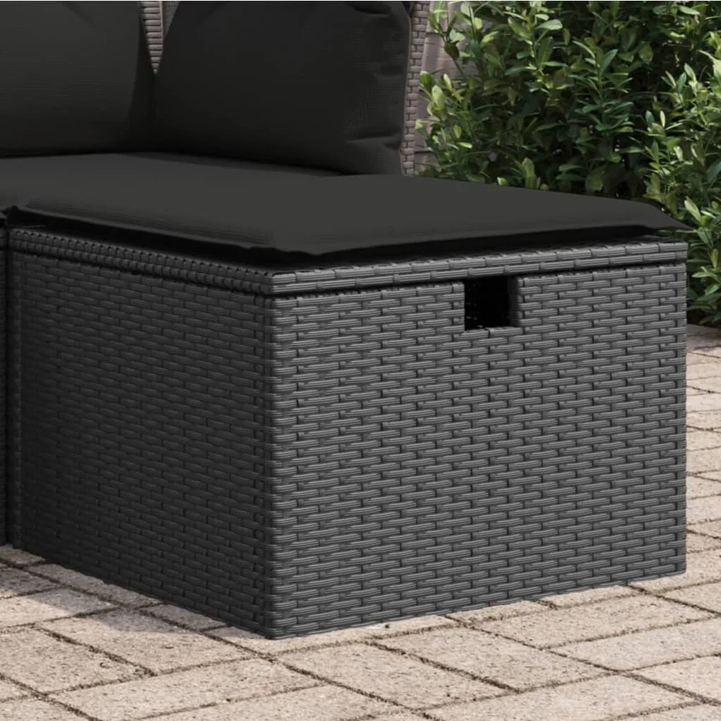 vidaXL Banco de jardim com almofadão 55x55x37 cm vime PE preto