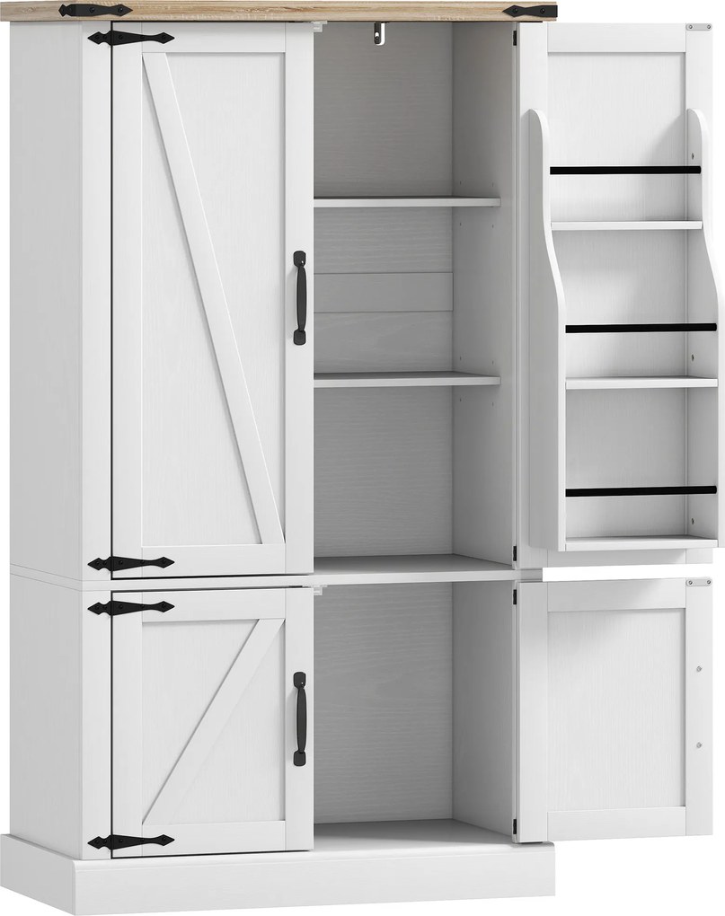 HOMCOM Armário de Cozinha Alto Móvel Auxiliar de Cozinha com 4 Portas 6 Porta Temperos e Prateleiras Reguláveis 76,3x40x136 cm Branco | Aosom Portugal