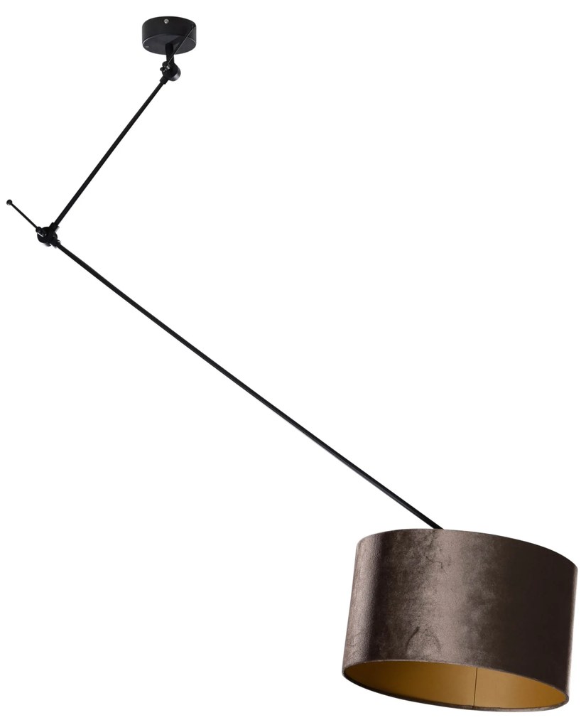 Candeeiro suspenso preto com abajur de veludo castanho 35cm - Blitz
