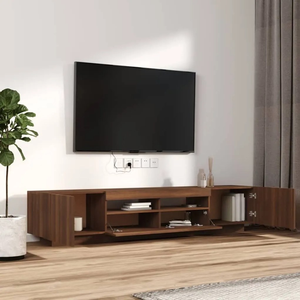 Conjunto móveis de TV 2pcs c/ LEDs madeira carvalho castanho