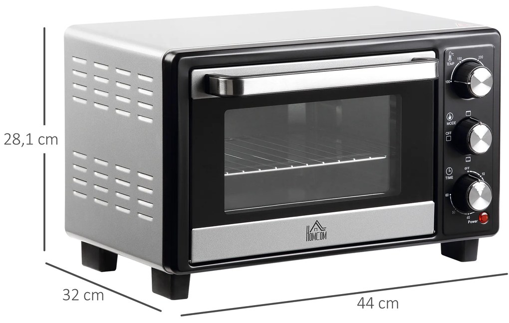 Mini Forno 16L com 3 Modos de Aquecimento Temperatura até 230°C Temporizador 60 Minutos 44x32x28,1 cm Prata