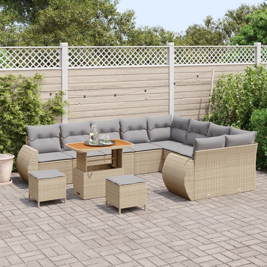 Conjunto de Sofá de Jardim vidaXL 12 Peças com Almofadas Bege de Ratta