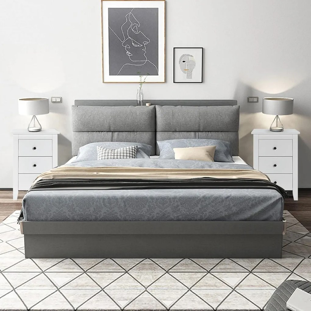 Conjunto de 2 mesas de cabeceira em madeira com 3 gavetas espaçosas para quarto ou escritório, branco
