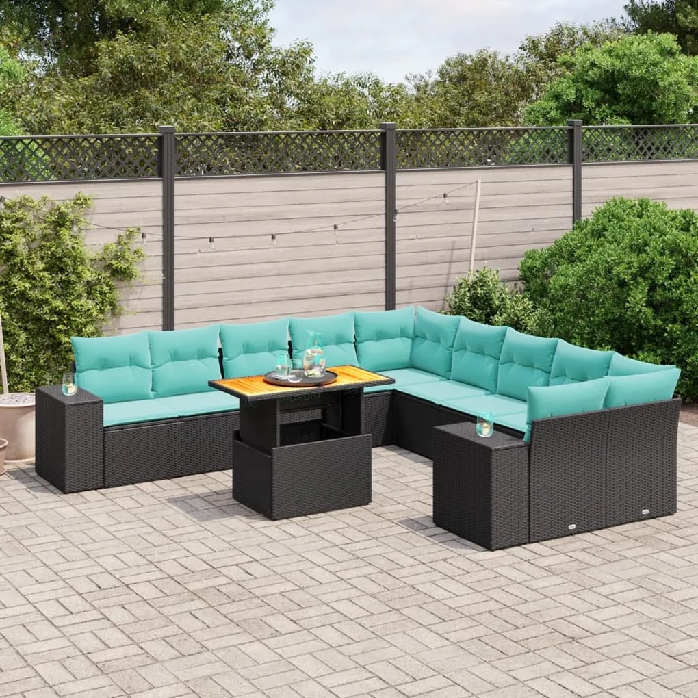vidaXL 11 pcs conjunto sofás de jardim c/ almofadões vime PE preto