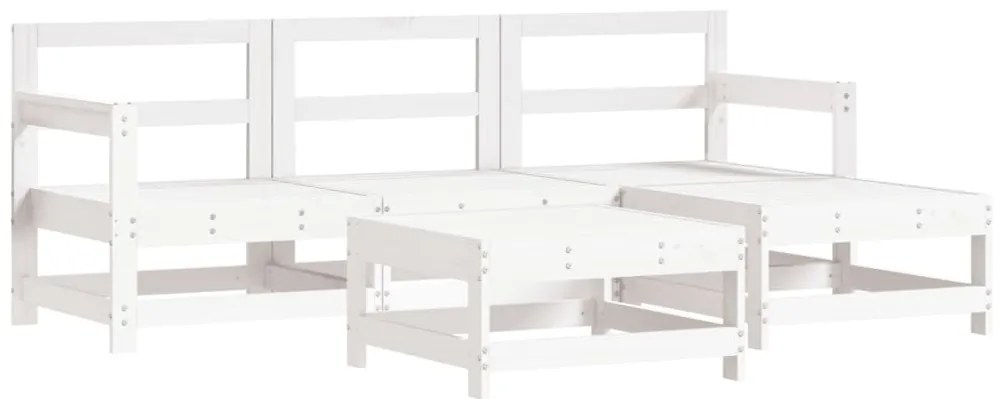5pcs conjunto lounge jardim c/ almofadões madeira maciça branco