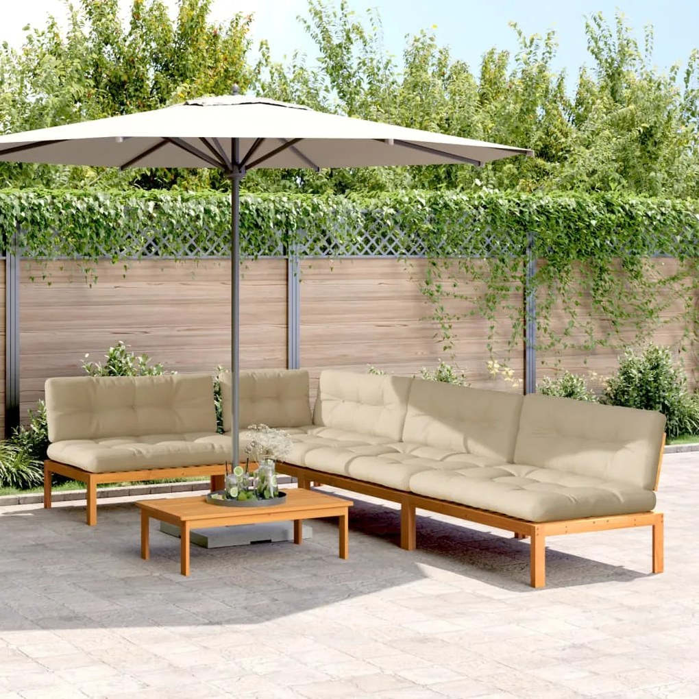 vidaXL 5 pcs móveis de paletes p/ jardim com almofadões acácia maciça