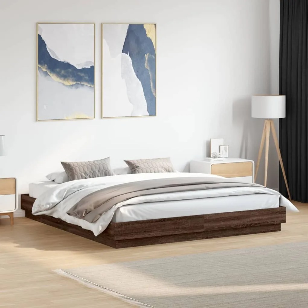 vidaXL Estrutura de cama com luzes LED 180x200 cm carvalho castanho