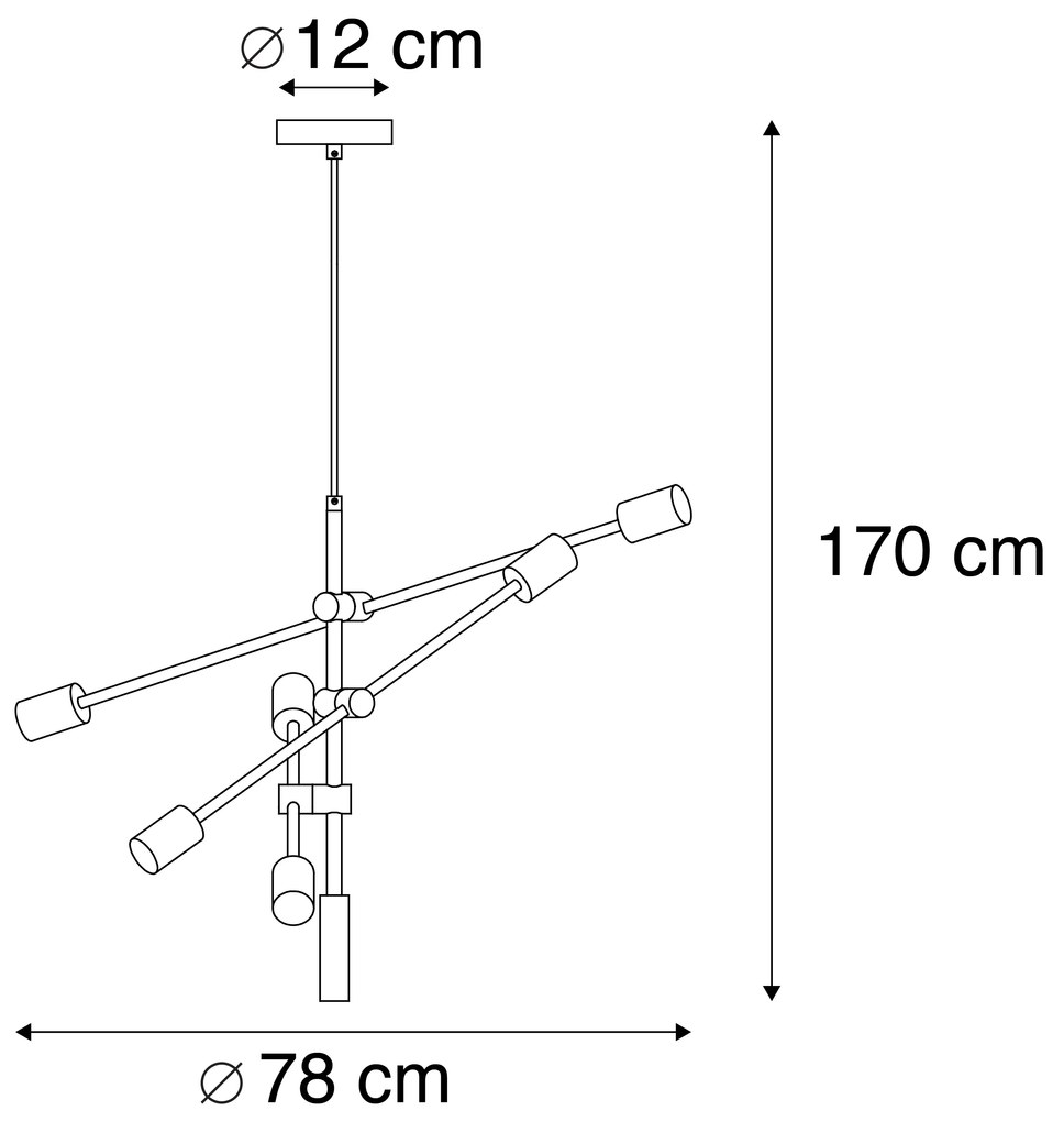 Candeeiro suspenso industrial preto e latão 78 cm 6 luzes - Sydney Industrial