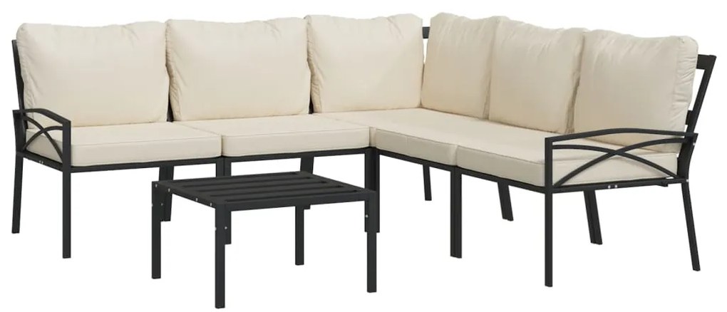 6 pcs conjunto lounge de jardim aço c/ almofadões areia