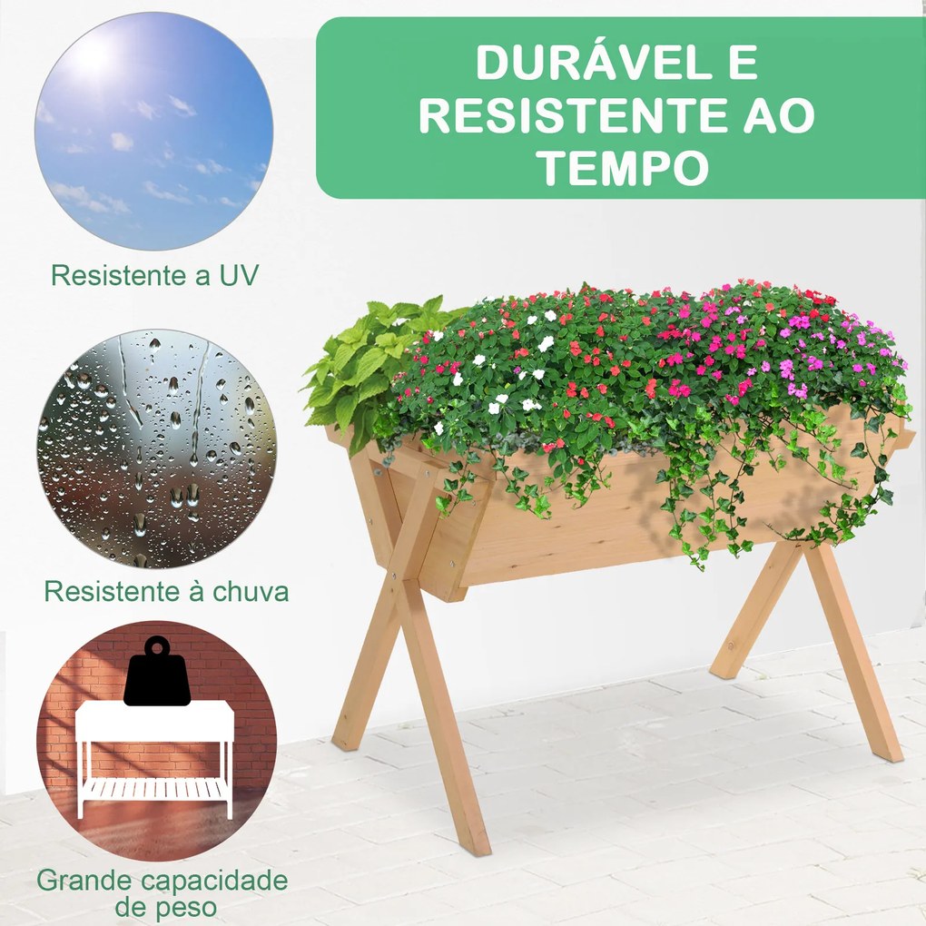 Jardim urbano de madeira Mesa de cultivo para plantas com 4 orifícios de drenagem e tecido geotêxtil 100x70x80 cm