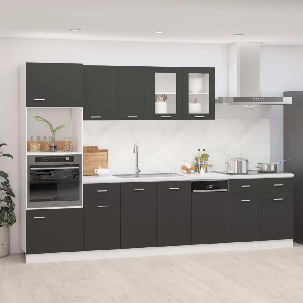 vidaXL 7 pcs conjunto armários de cozinha contraplacado cinzento