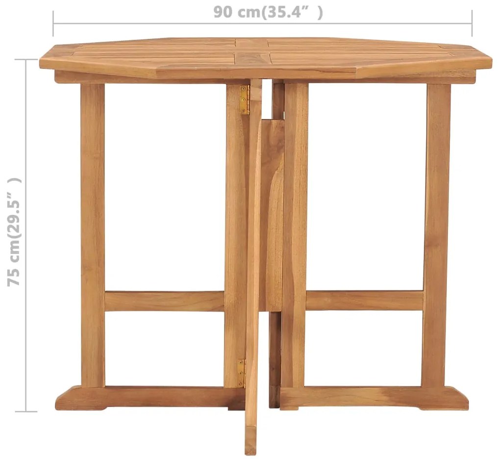Mesa de jantar p/ jardim dobrável 90x90x75 cm teca maciça