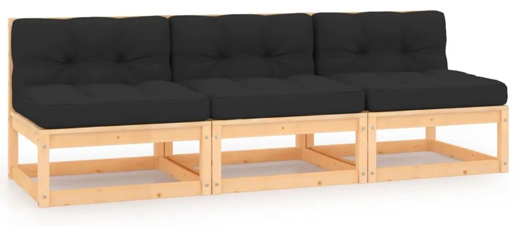 3 pcs conjunto lounge de jardim c/ almofadões pinho maciço