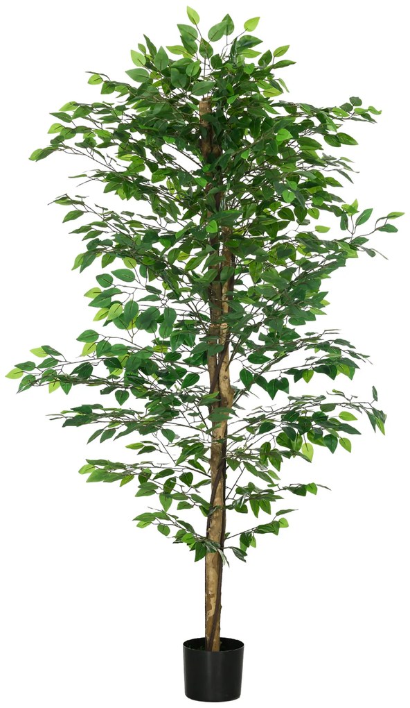 HOMCOM Planta Figueira Artificial com Tronco Realista 180 cm  Vaso e 1260 Folhas Decoração para Casa Verde