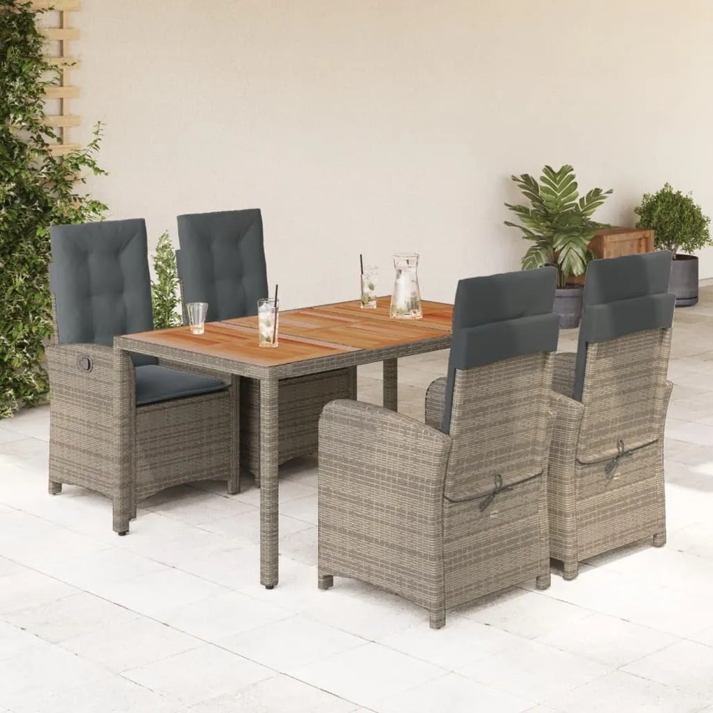 vidaXL 5 pcs conjunto de jantar p/ jardim c/ almofadões vime PE cinza