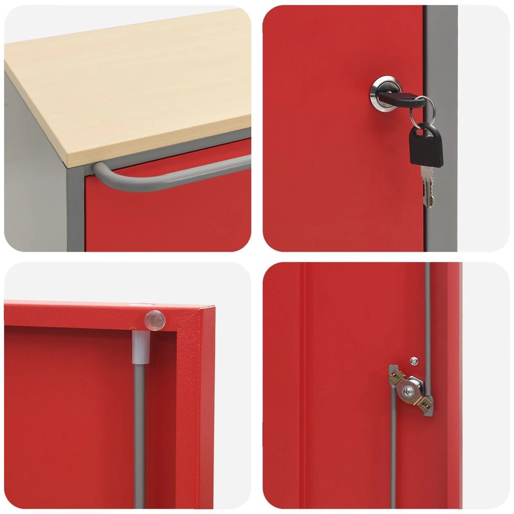 Armário de Ferramentas com Rodas e Portas Fecháveis Vermelho 75x45x85