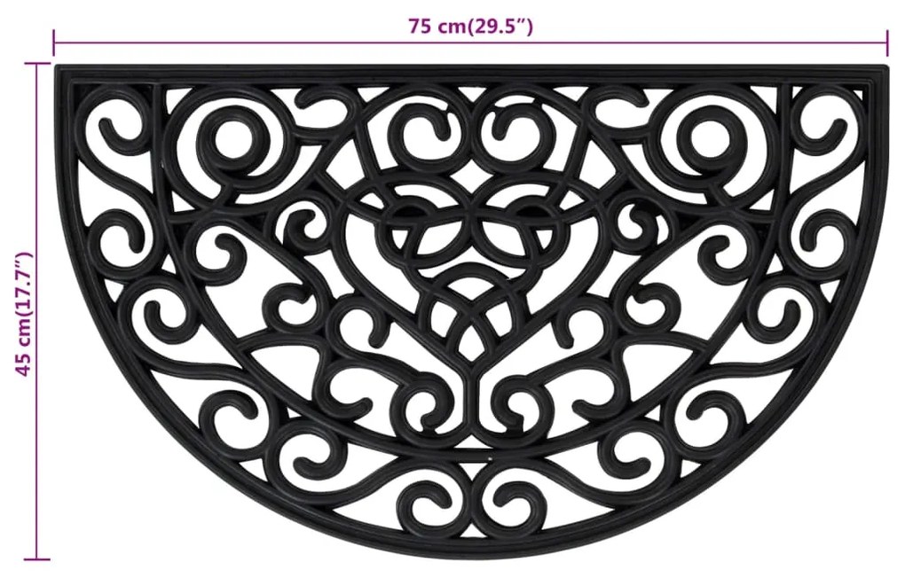 Tapete de porta semicircular 45x75 cm borracha