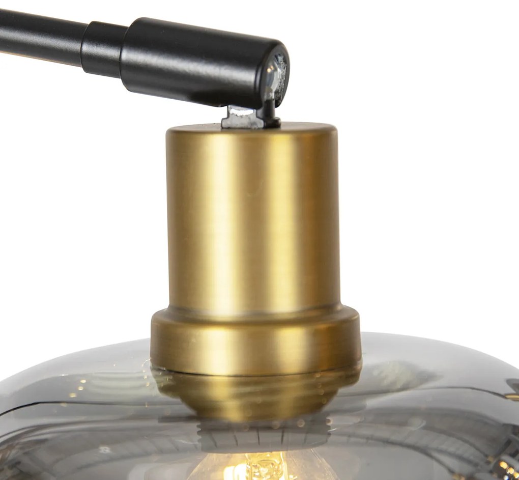 Candeeiro de pé preto com dourado e vidro fumê 5 luzes - Zuzanna Moderno