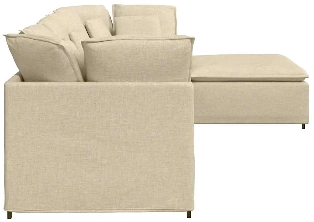 Sofá modular com pufes e almofadas tecido creme