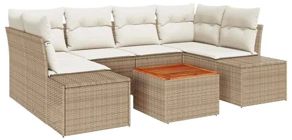 Conjunto de Sofá de Jardim de 7 Peças com Almofadas Bege em Rattan Sin