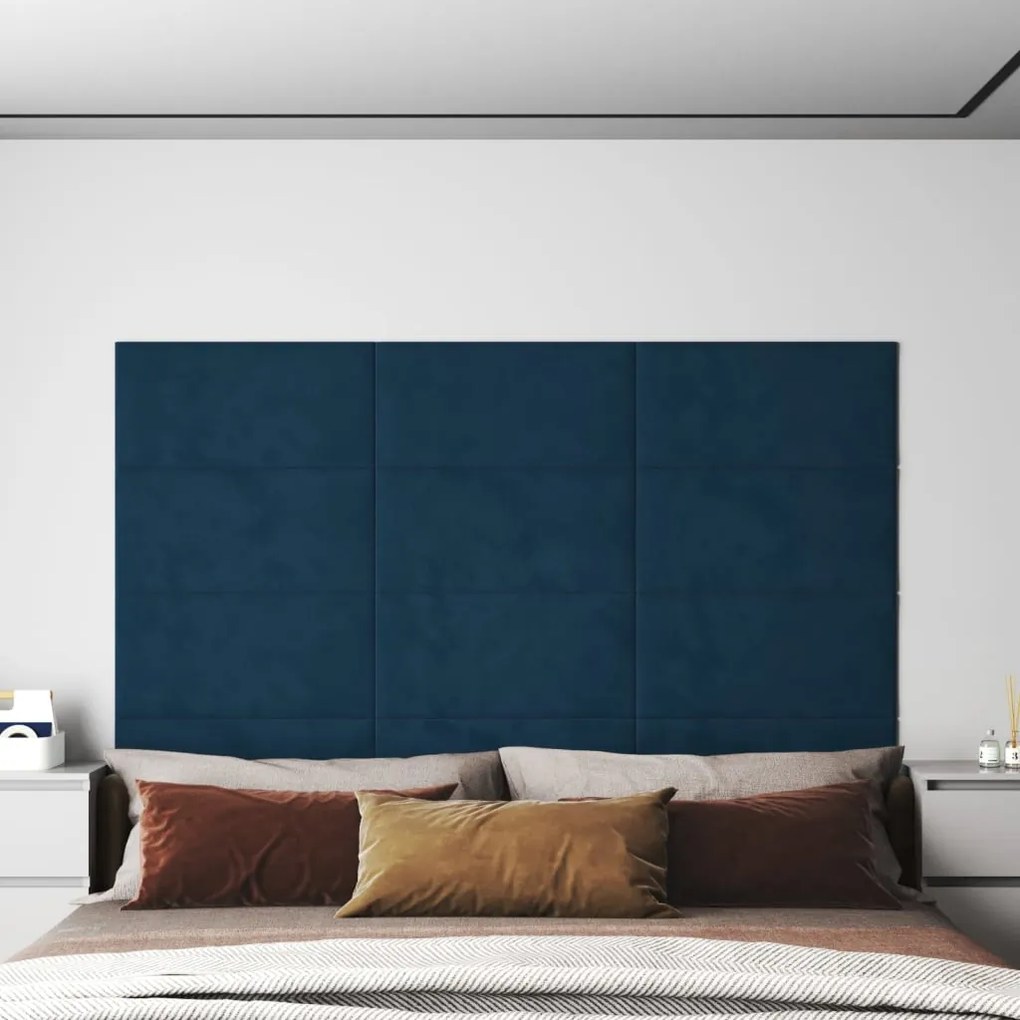 Painel de parede 12 pcs 60x30 cm veludo 2,16 m² azul