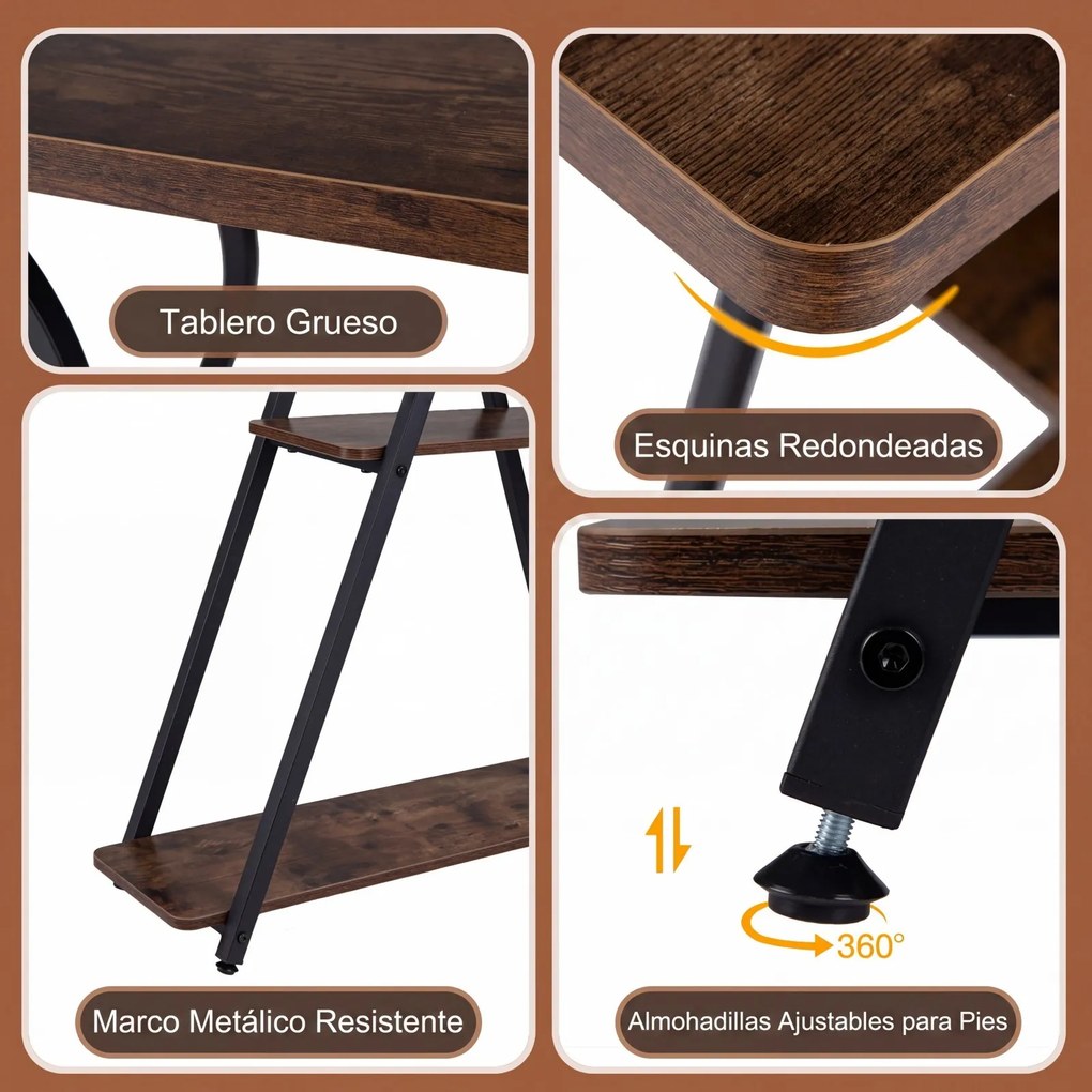 Mesa consola com luzes LED e estação de carregamento 79,5 x 30,5 x 81,5 cm, 3 níveis, estantes abertas, kit anti-tombamento, estrutura metálica, para