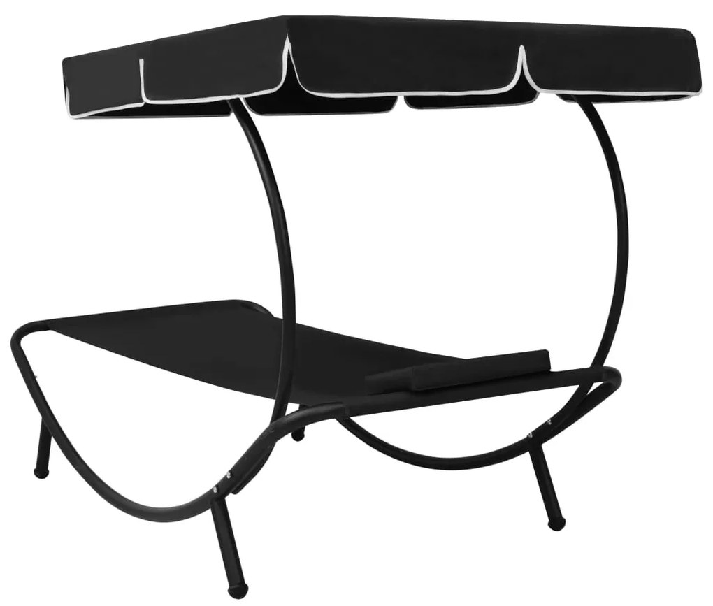 Espreguiçadeira com toldo e almofada preto