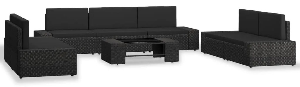 8 pcs conjunto lounge para jardim vime PE preto