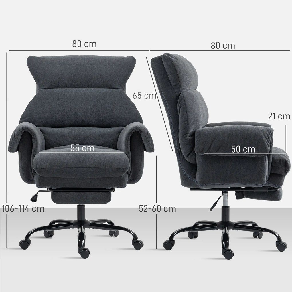 Cadeira de Escritorio com Apoio para os Pés Encosto Reclinável e Acolchoada Espesso 80x80x106-114 cm Cinzento