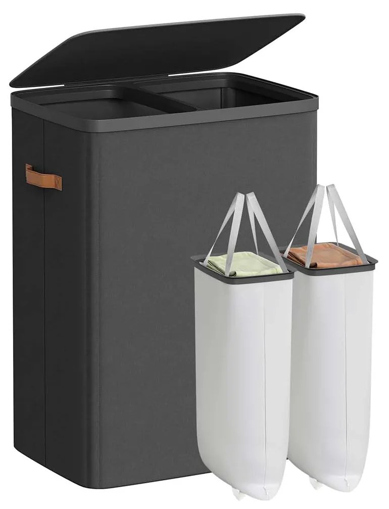 Cesto para roupa suja 170 L com 2 compartimentos 56 x 40 x 75 cm Preto