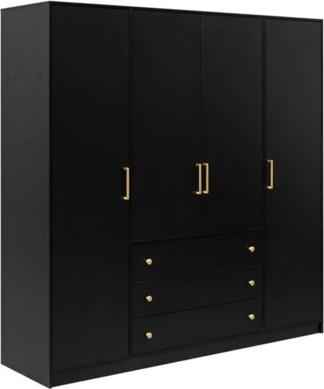 Roupeiro Musum I, Dourado, Preto, 200x196x58cm, 160.5 kg, Portas para roupeiro: Com dobradiças